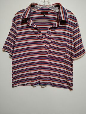 EVER AFTER Striped Polo Pocket Tee MultiColor Top Rayon PolyestSpandex Ladies XL